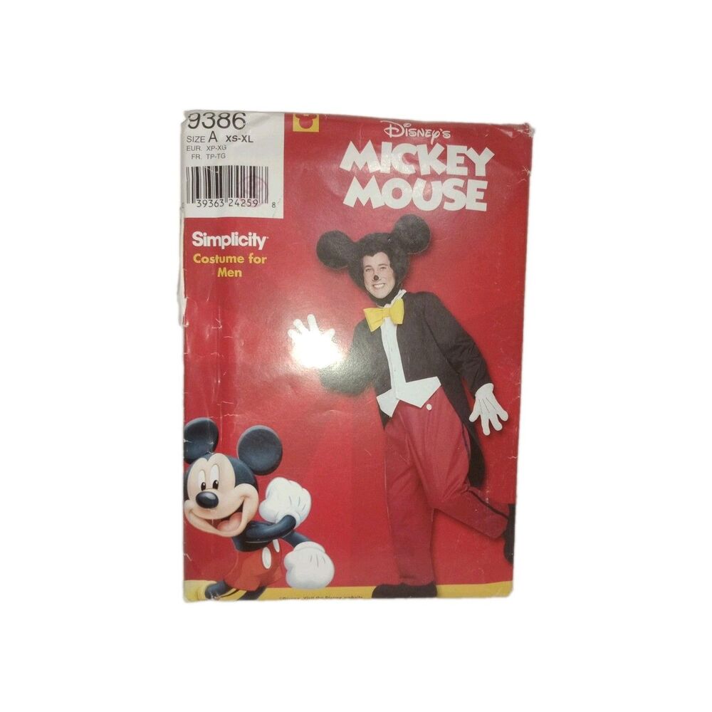 Vintage 2000 Mickey Mouse Costume Men's Sewing Pattern Sz XS-XL Simplicity 9386